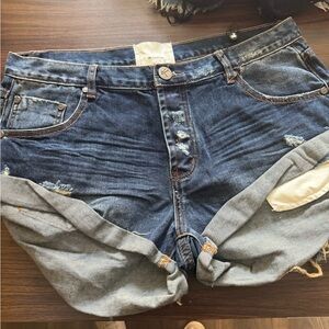 One Teaspoon Dark Blue Distressed Denim Shorts